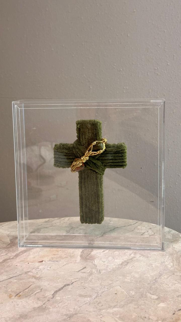 Caixa Cruz Aliança - Veludo Verde